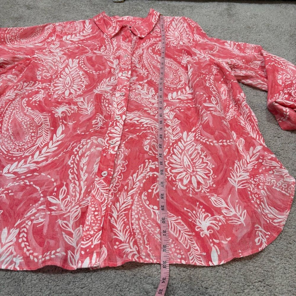 Talbots Coral Pink Paisley Linen Button Up Size 3X - Picture 7 of 9